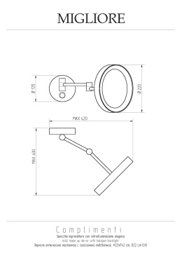 Migliore Зеркало оптическое с галогеновой подсветкой на шарнирах d22хh22x42 см. (3Х), хром 21981