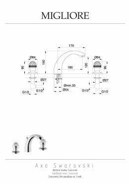 Migliore Axo Swarovski 27112 Смеситель для раковины на 3 отв. хром