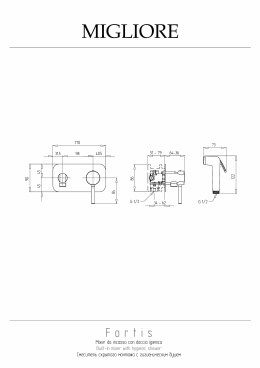 Migliore Fortis 25042 Смеситель для биде скрытого монтажа с гигиен.душем, прямоуг, хром