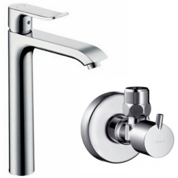 Смеситель для раковины Hansgrohe Metris 31082000 в комплекте с запорным вентилем Hansgrohe 13901000