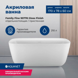 Акриловая ванна 170x78 Aquanet (00260045), овальная