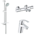 Grohe Eurosmart 124422 Комплект смесителей с душем термостат для ванны, смеситель для раковины, душе